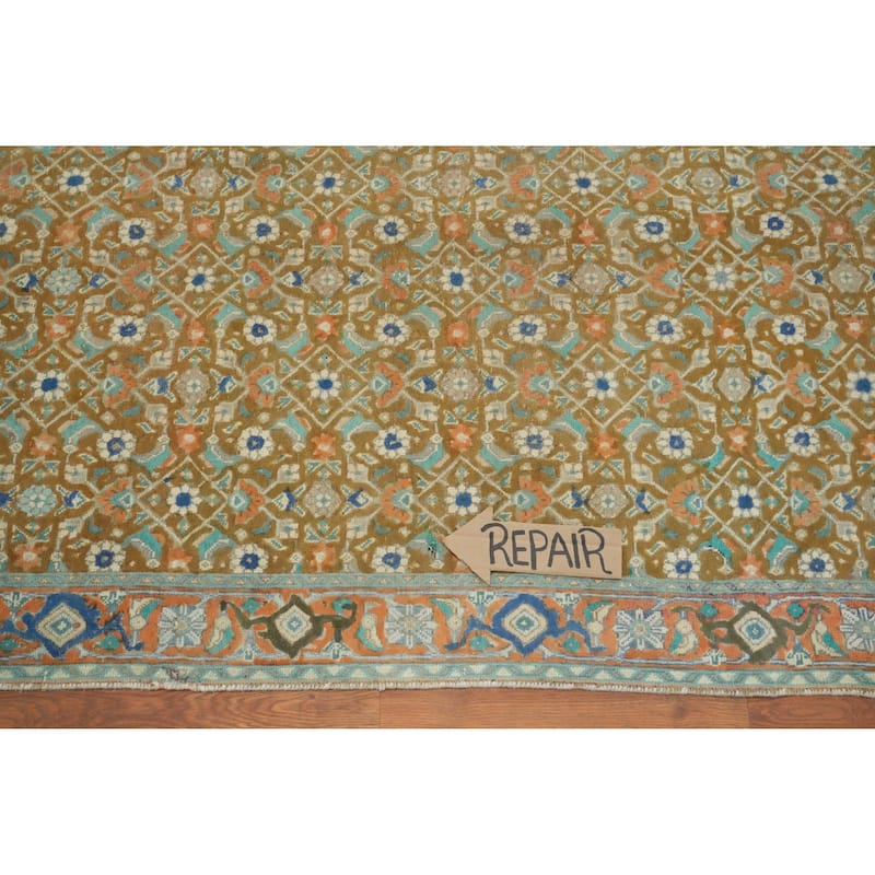 Hand Knotted Oriental 100% Wool Carpet Traditional Floral Green Tabriz Area Rug - 6' 8'' X 4' 10''