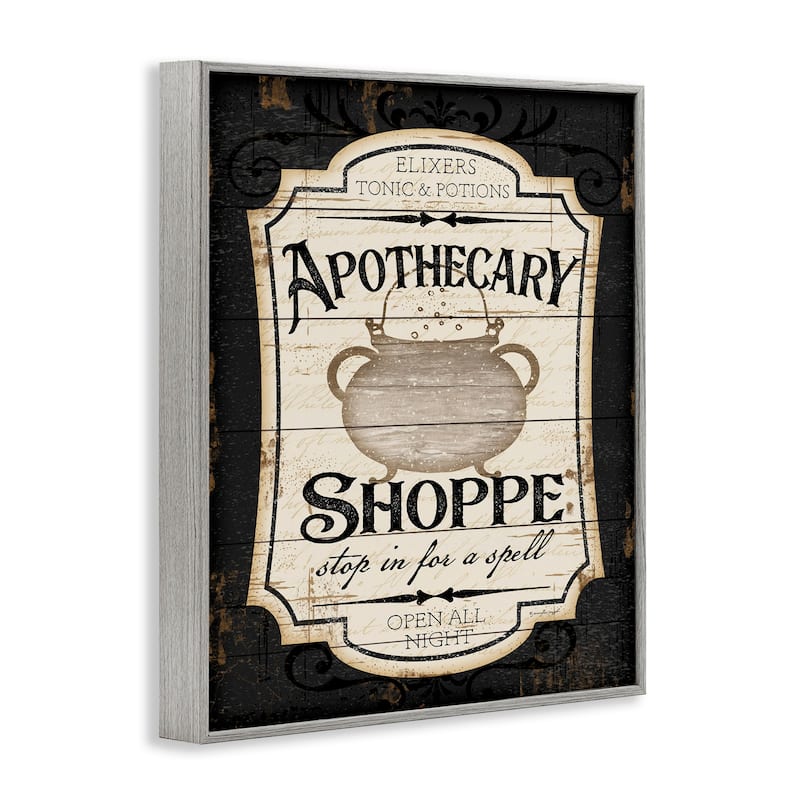 Stupell Apothecary Shoppe Spooky Halloween Sign Witch Potion Cauldron Framed Wall Art - Black