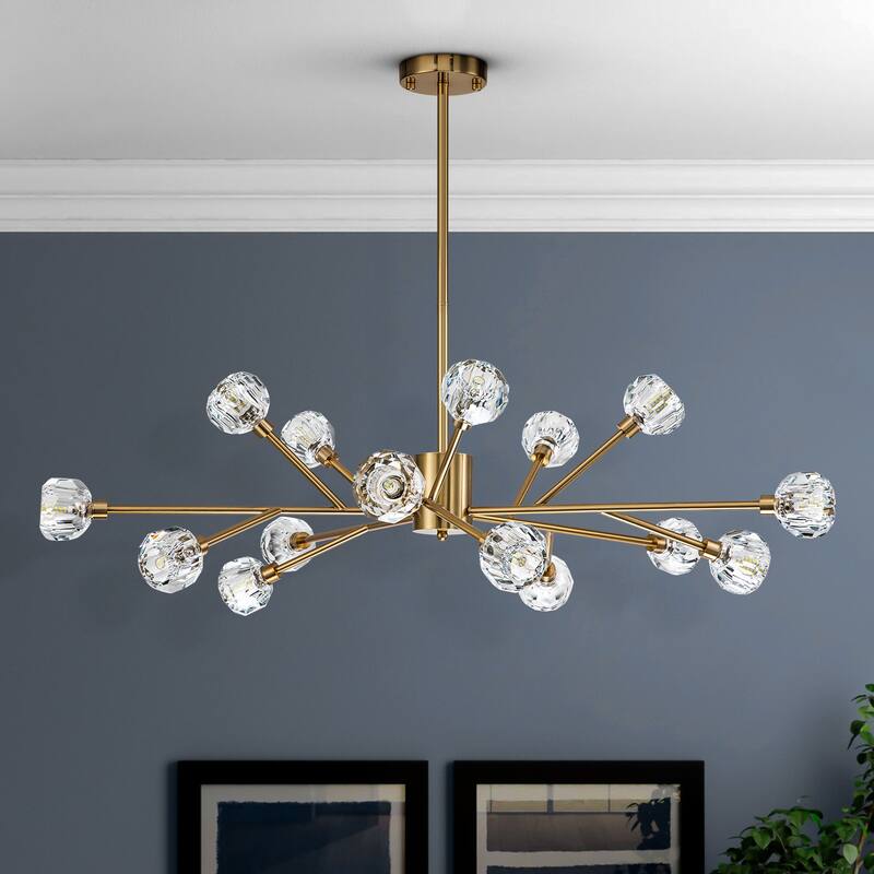 9/15/18-Light Modern Glam Gold Large Sputnik Cluster Crystal Globe Chandelier with Crystal Globe Shade