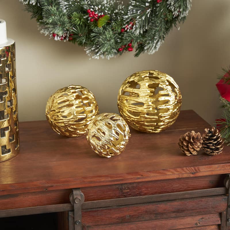 Aluminum Metal Abstract Metallic Cutout Orbs & Vase Filler - Set of 3 Silver or Gold - Roche River Decor