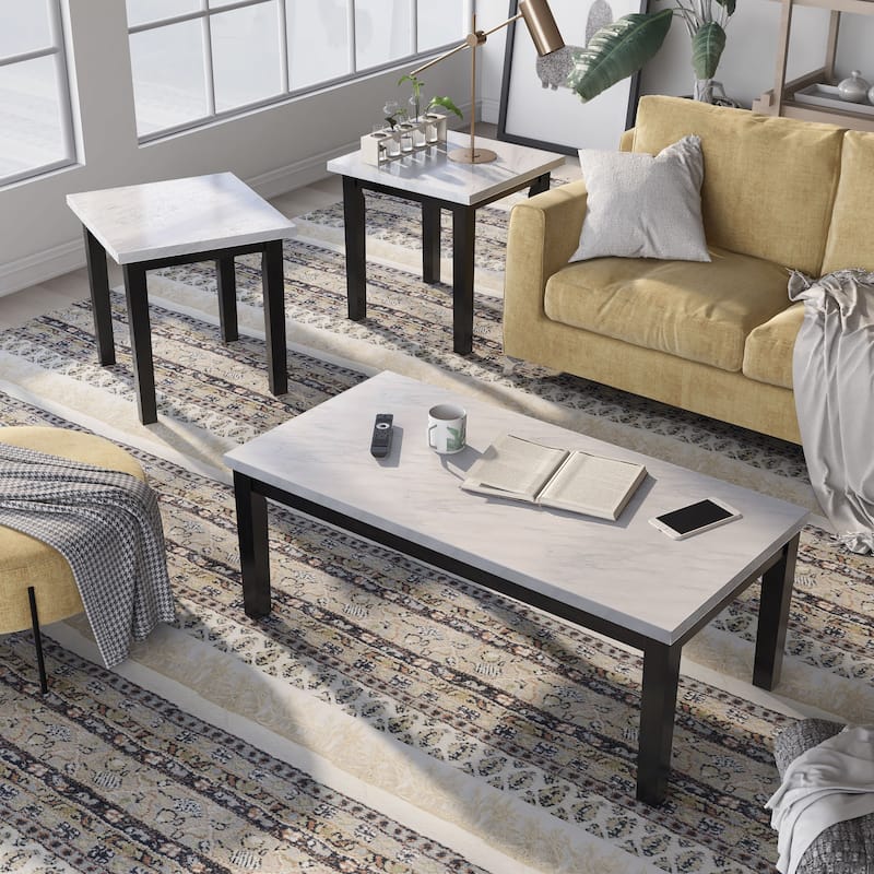 Amara Contemporary 48-inch Faux Marble Top 3-Piece Accent Table Set by Furniture of America - White