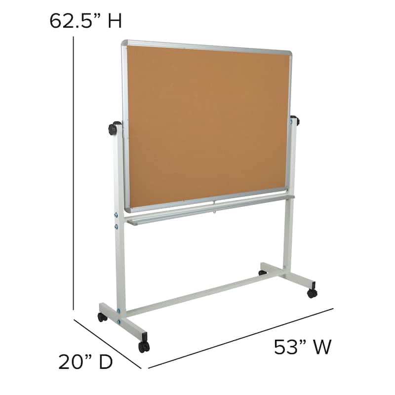 Reversible Mobile Cork Bulletin & White Board with Pen Tray