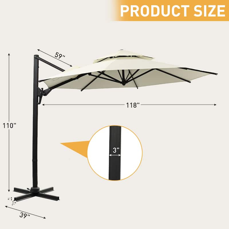 Autlaycil 10FT Cantilever Patio Umbrella with Base Included 360 Rotation Large Offset Hanging Outdoor Shade