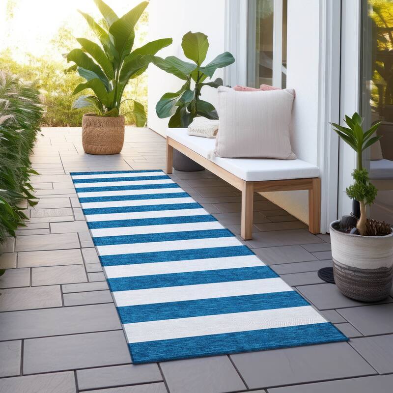 Rana Stripe Weather Resistant Blended Style Outdoor Rug