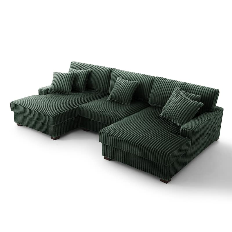 118.3" W U-Shape Plush Corduroy Upholstered Comfy Cloud Sectional Sofa