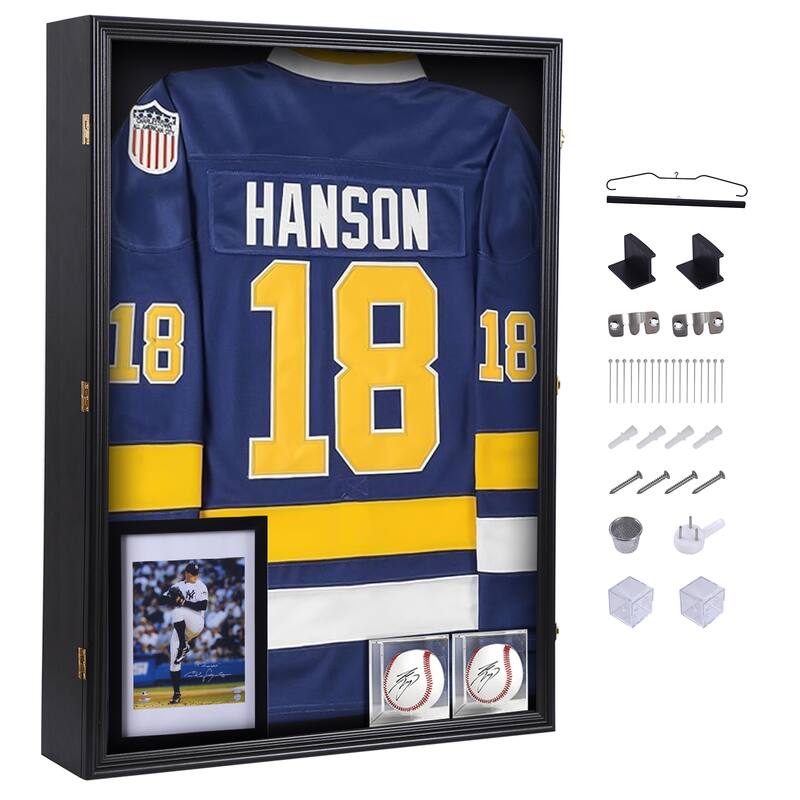 XL Jersey Frame Display Case, Deep Jersey Display, Football Jersey Display Case, 98%UV Protection,2 Baseball Case,1 Photo Frame - 1-Pack Extra Large Black