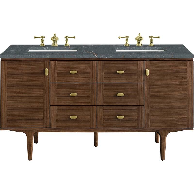 James Martin Vanities 670-V60D-FPBL Amberly 60" Wall Mounted or Free - Mid-Century Walnut - Walnut Finish