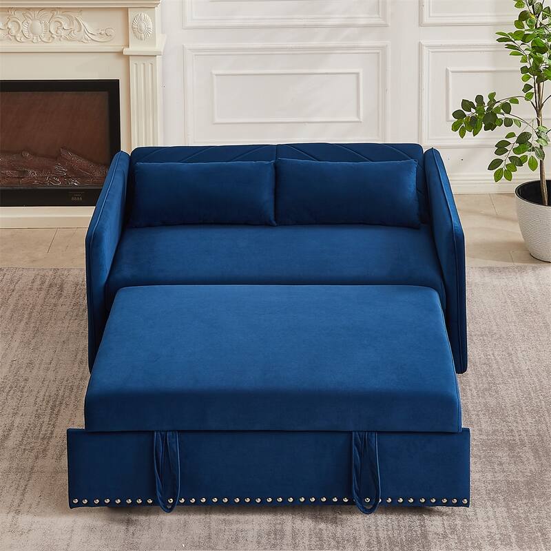 3-in-1 Soft Velvet Convertible Sleeper Sofa Bed w/ 2 Pillows, Usb Port