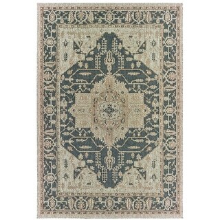 Vista Home Higgins Traditional Medallion Blue-Green/ Taupe Indoor ...