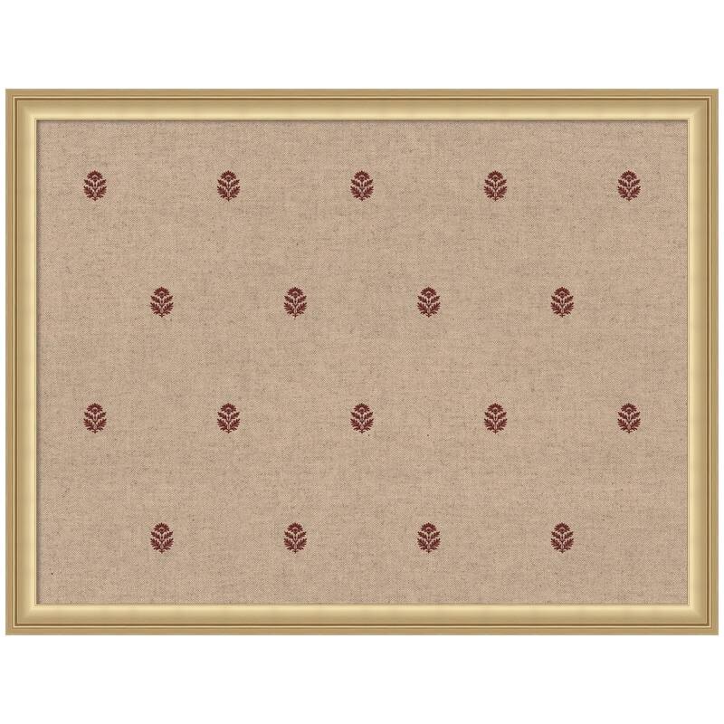 Kate and Laurel Pinboard Red Botanical Block Print - 26x20 - Florence Gold