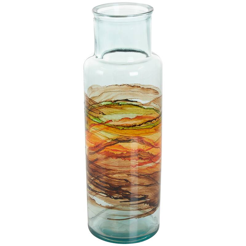 Clear Recycled Glass Abstract Vase with Swirled Colored Glass Bands