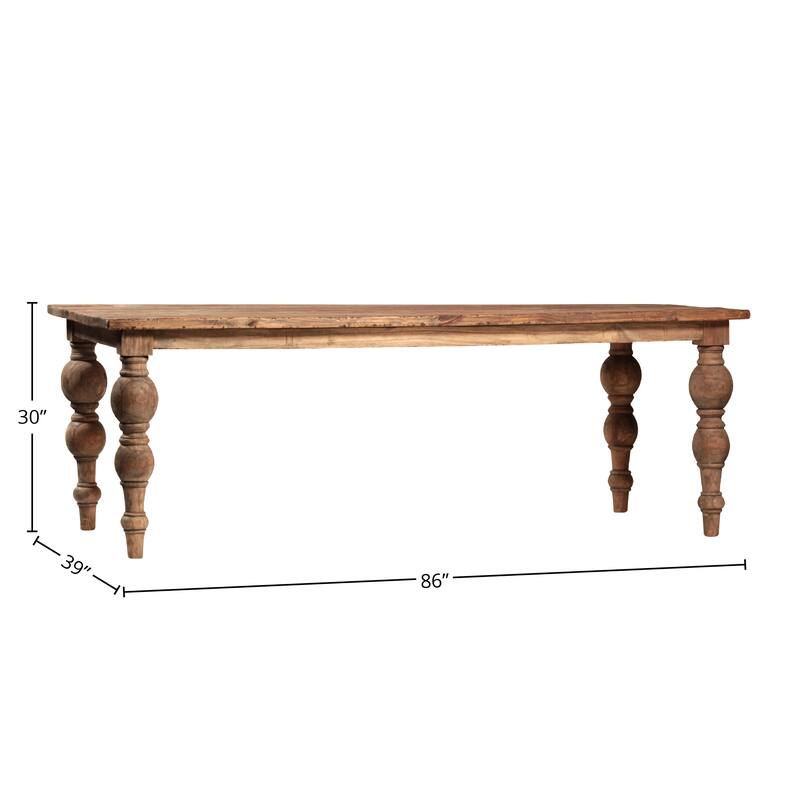Owen Rectangular Reclaimed Mindi Wood Carved 4-Leg Dining Table