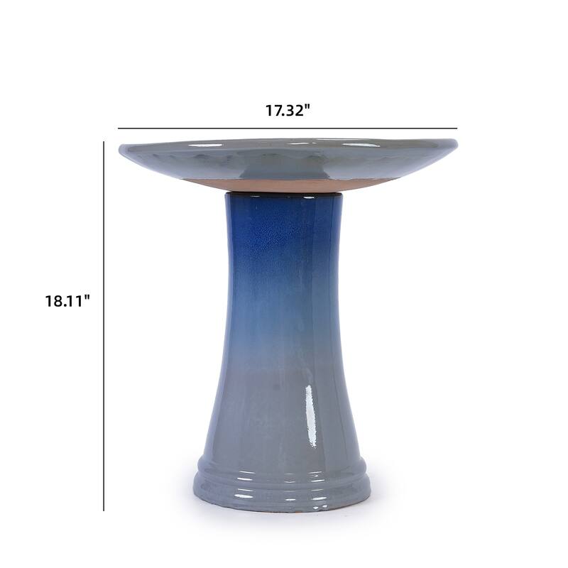 Anmytek Ceramic Bird Bath for Outside Tall Pedestal Glazed Birdbaths
