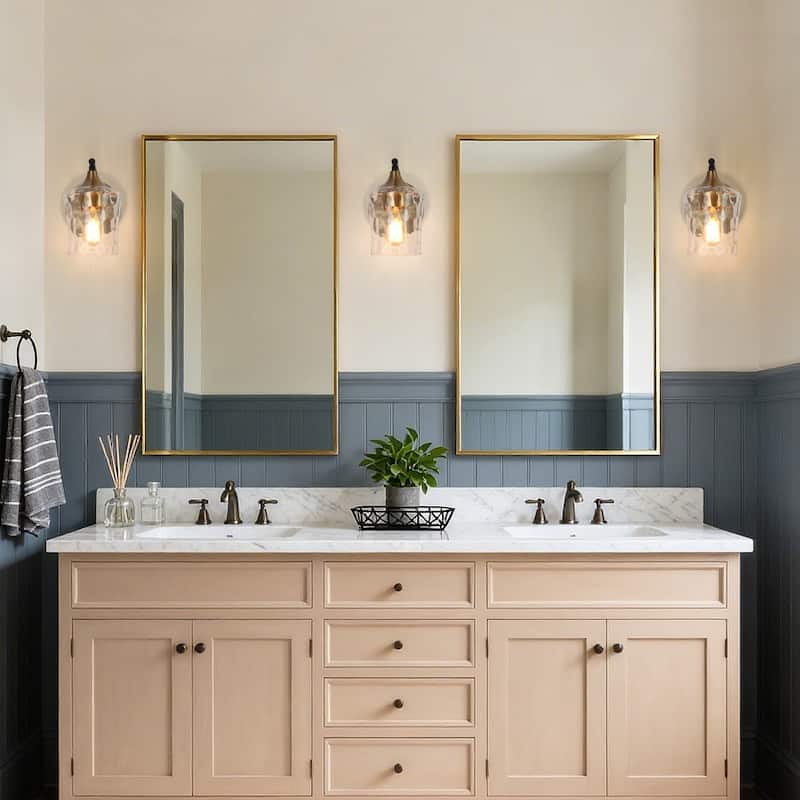Modern Black Gold Bathroom Vanity Light Hammered Glass Wall Sconces Lamps with 1/2/3/4 Lights
