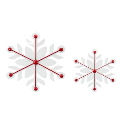 Snowflake Christmas Ornaments - 22" - Red and White - Set of 2