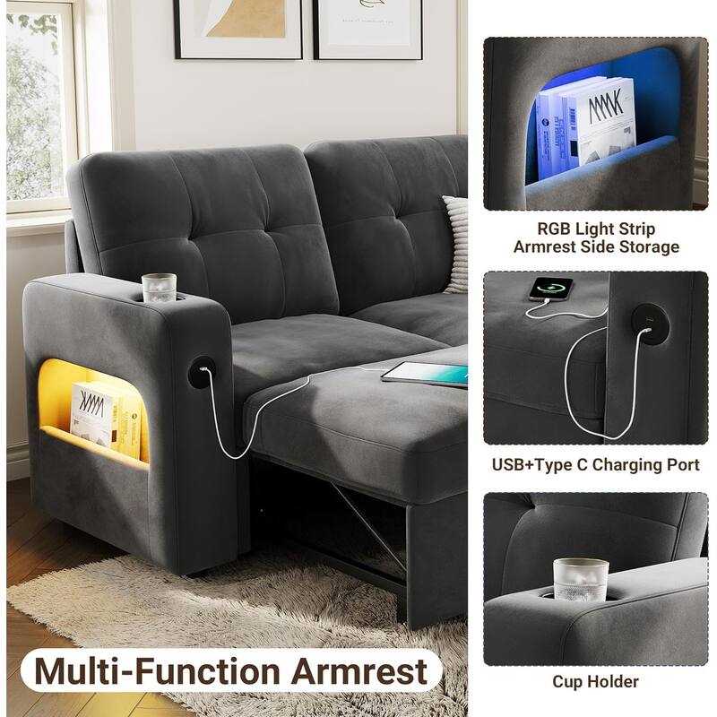 84" Sleeper Sofa Bed, Modular Sectional Cloud Couch with Reversible Storage Model