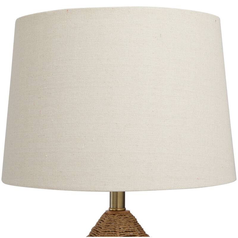 Wicker Wood Handmade Woven Room Table Lamp with Zig Zag Pattern and Gold Base - Brown - Roche River Decor