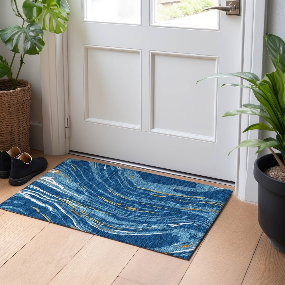 Machine Washable Indoor/ Outdoor Modern Wave Chantille Rug