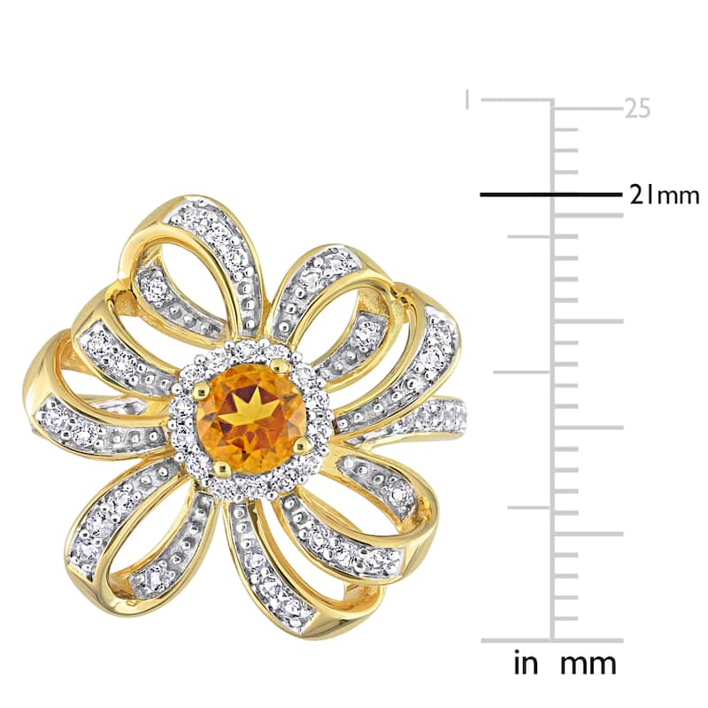 Miadora Madeira Citrine and White Topaz Floral Cluster Ring in 18k Yellow Plated Sterling Silver