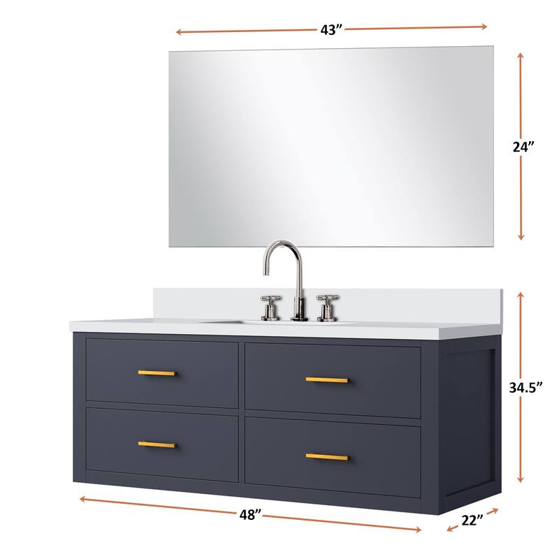 Castor Bath Vanity with Quartz Top, Sink, Mirror and Faucet