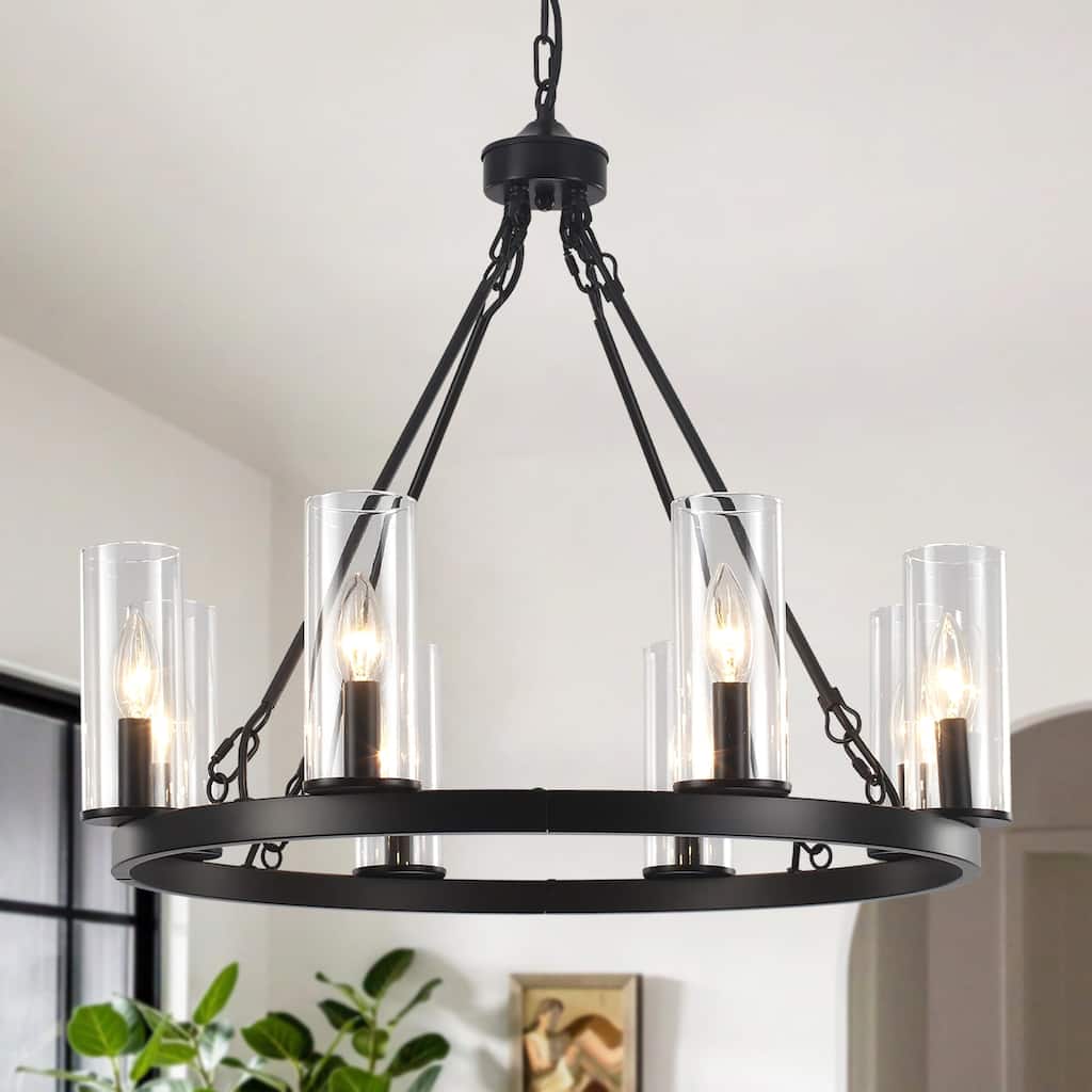 Farmhouse Classic 8-Light Chandelier Pendant Light with Clear Glass Shades