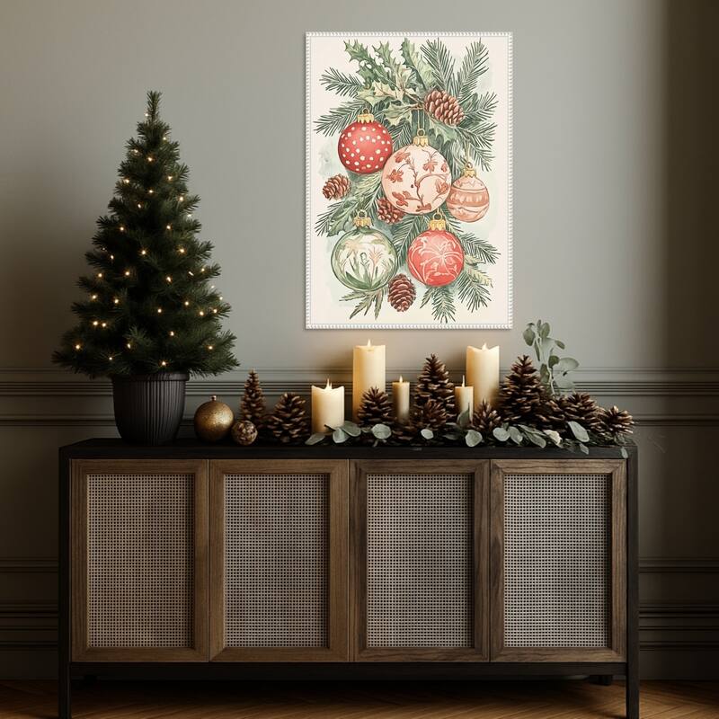 Christmas Ornaments I by Melloi Art Prints (23 x 33 in.), Framed Canvas Wall Art Print - Sylvie Beaded White