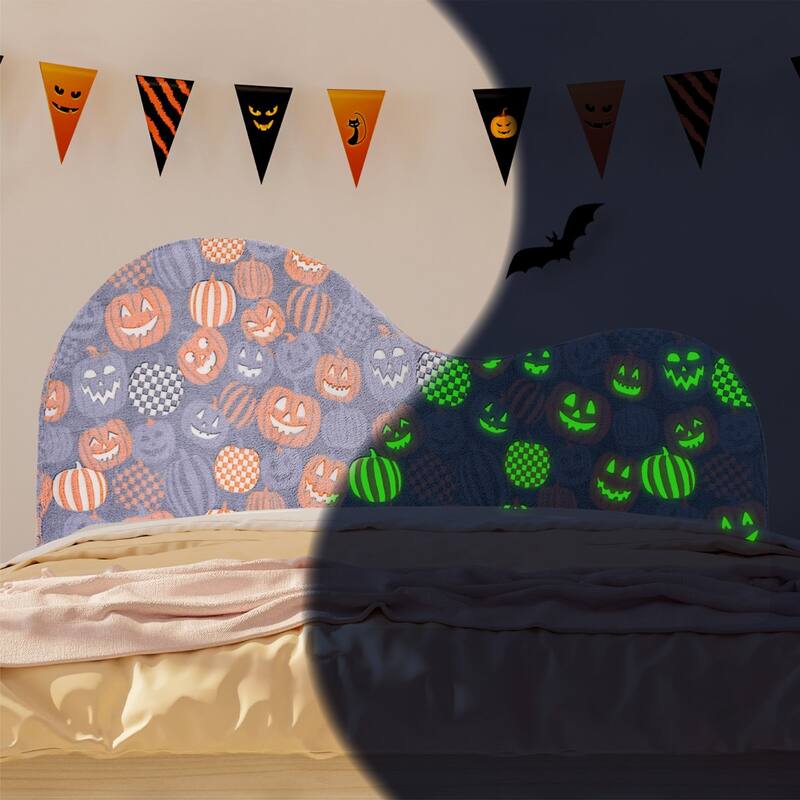 WOWMAX Upholstered Headboard Queen, Creative Curved Glow in The Dark Headboard, Foam Filled Fabric Head Board