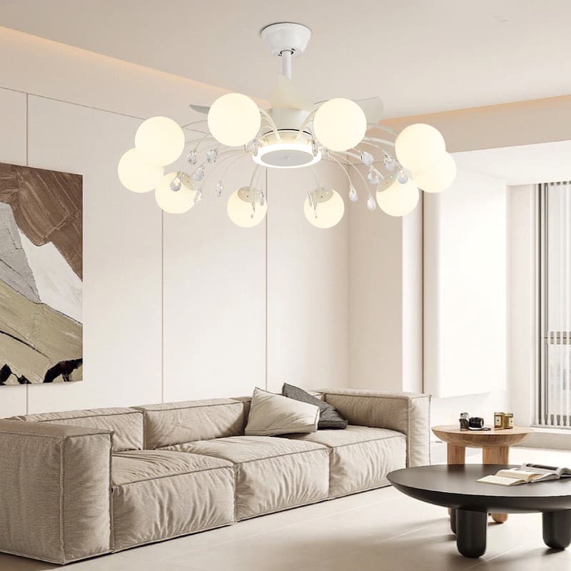 31in. Indoor Gold Modern Ceiling Fan with Light, Reversible Fandelier with Light Bulbs and Remote for Living Room