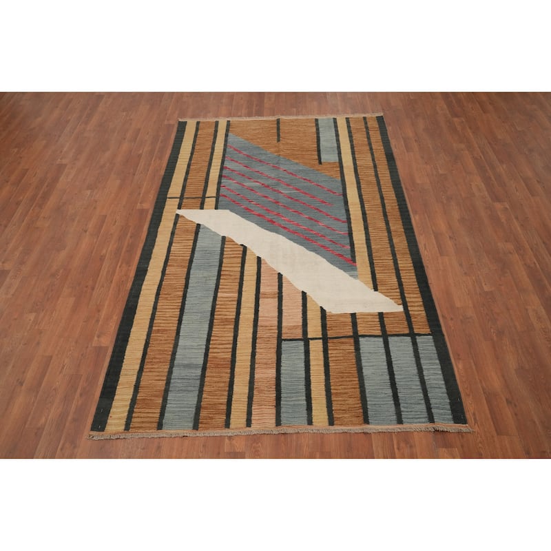 Hand Woven Oriental 100% Wool Carpet Southwestern Modern Brown Kilim Area Rug - 8' 1'' X 5' 0''