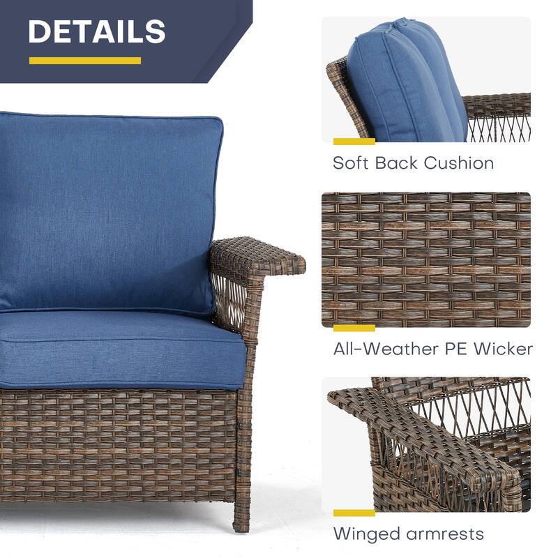 Gymojoy 2pcs Patio Chair with Sofa Coffee Table Ottoman - Brown