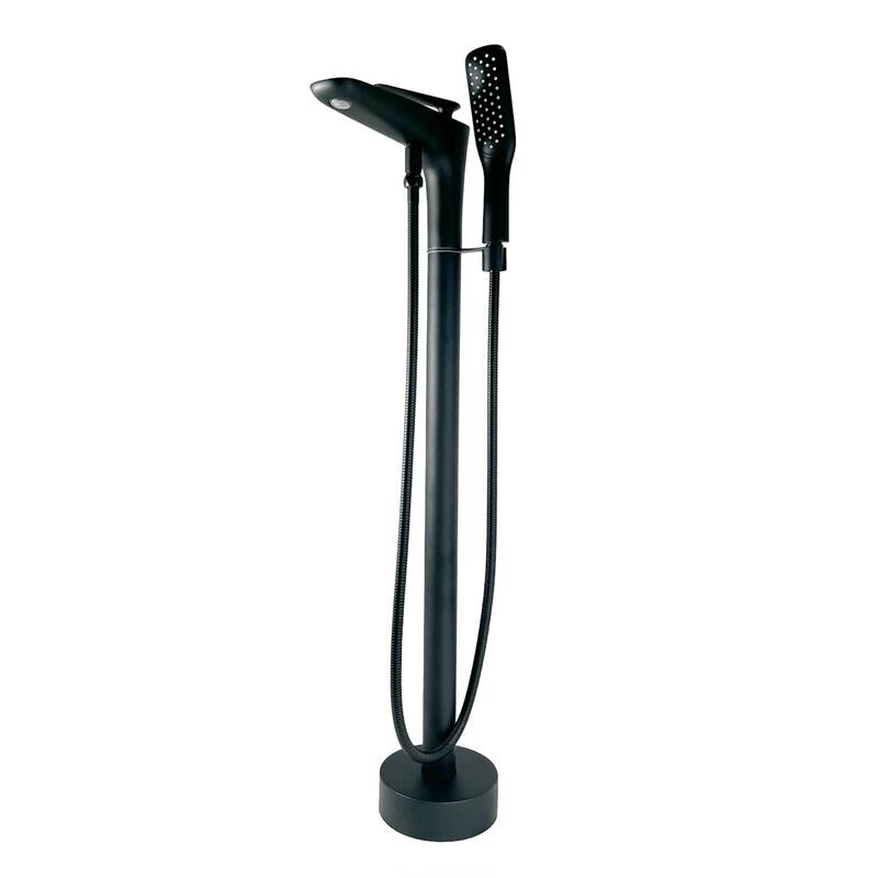Pluto Triangle Head Tub Filler Faucet with Hand Shower - Standard Handle - Matte Black