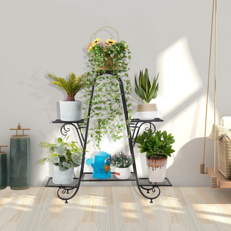 6 Tiers Multilayer Metal Plant Stand Flower Pots Display Holder Garden Balcony - 32''