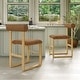 preview thumbnail 23 of 35, Corvus Caen Teddy Fabric Bar Stools with Wood Legs (Set of 2)