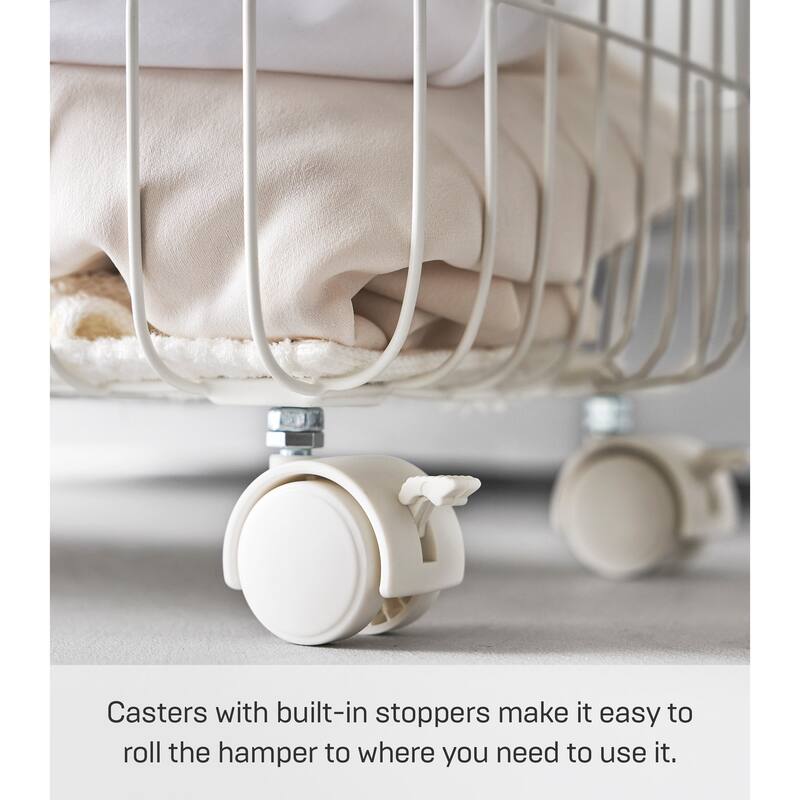 Yamazaki Home Rolling Wire Basket, Steel and Wood, 9.2 gallons, 35L, Holds 11 lbs - L 9.84 x W 21.85 x H 14.76 inches