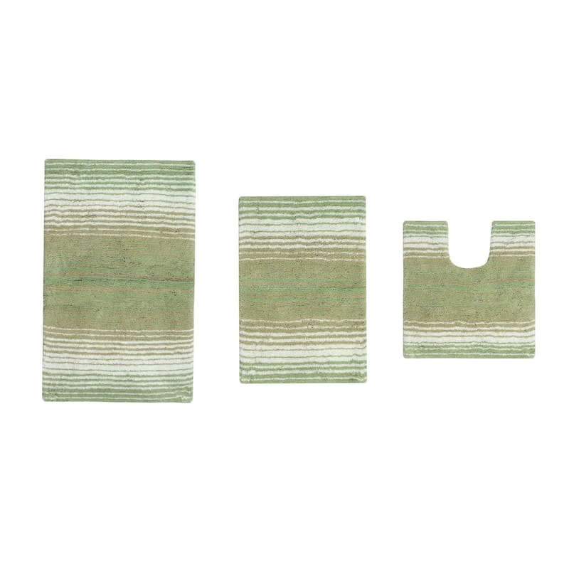Gradiation Rug Collection 100% Cotton Non-Slip Bath Rug Set, 3 Piece Machine Washable- Bathroom Rug, Bath Rug, U Shaped Contour