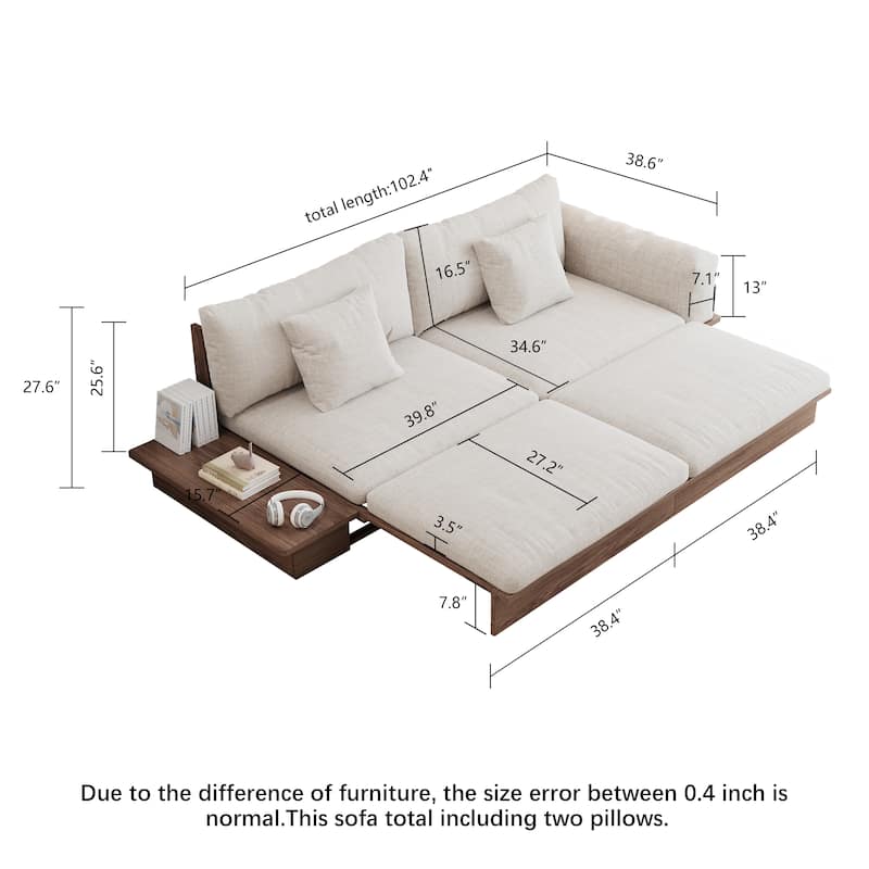 JASIWAY Modern Solid Wood Upholstered Cotton Linen Sofa