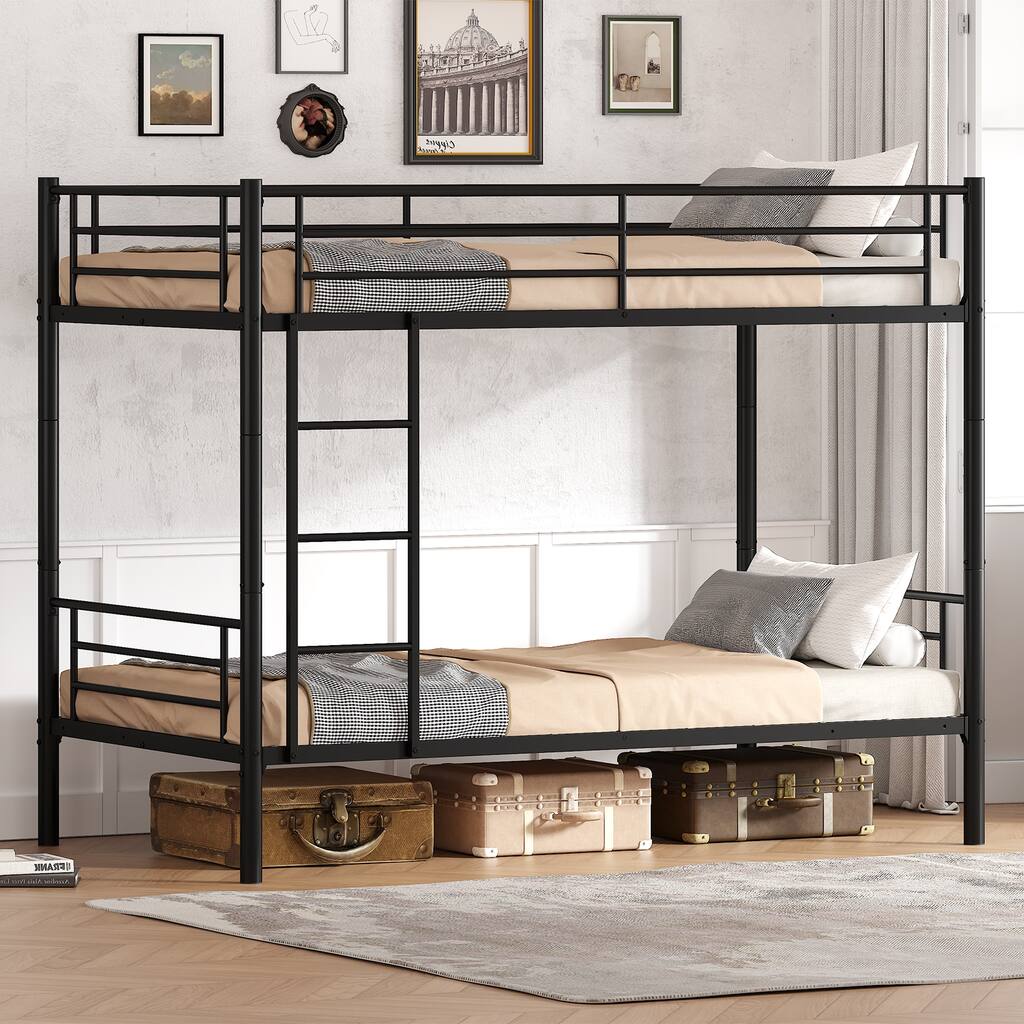 Twin over Twin Bunk Bed in Black, Space-Saving Stackable Bed Frame for Kids' & Guest Rooms
