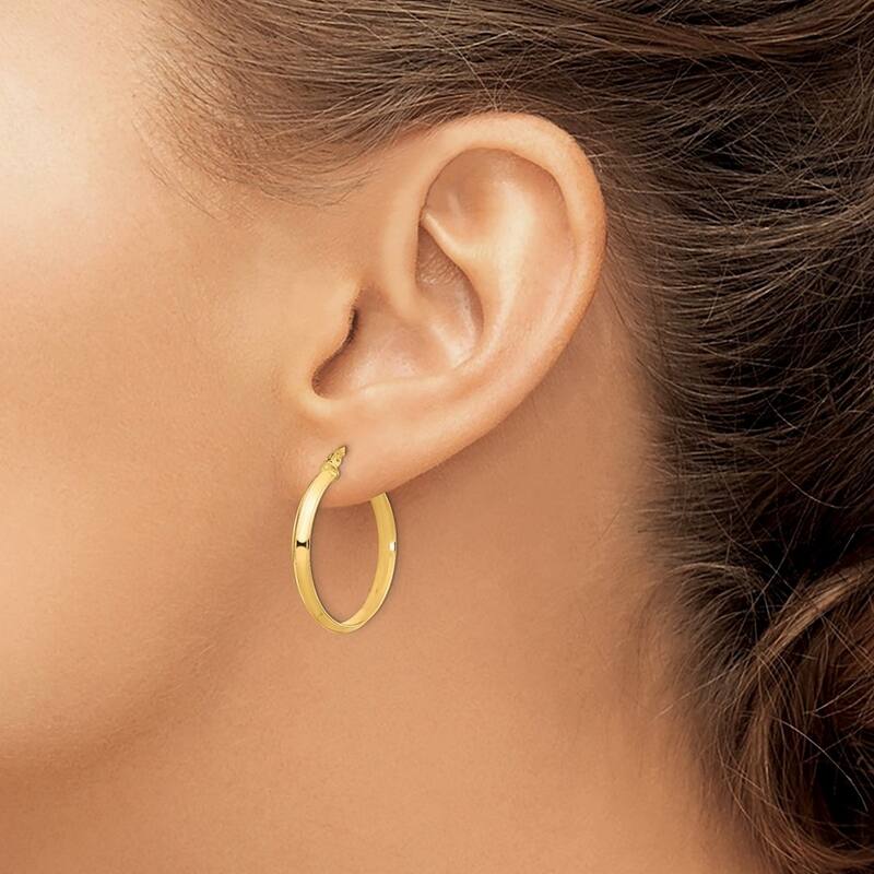Curata 14k Polished 3mm Hoop Earrings - 3mm Thick