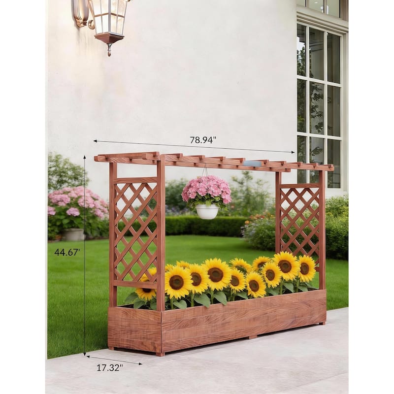 Raised Wooden Planter Box, with Trellis and Drainage Holes
