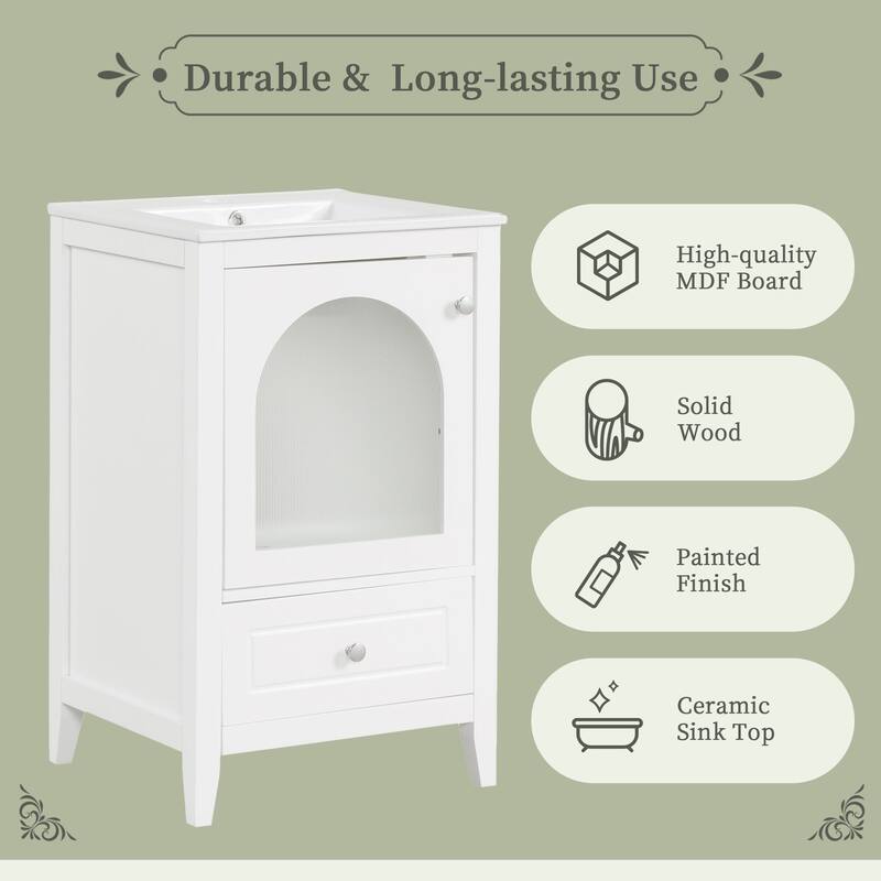 20 inch MDF Bathroom Vanity with Sink, Bathroom Cabinet with Soft Closing Glass Door