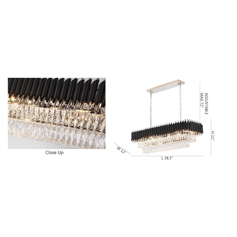 12-Light Black And Chrome Chandelier With Clear Hanging Crystal