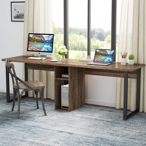 Extra Large Double Workstations Desk With Storage For Home Office