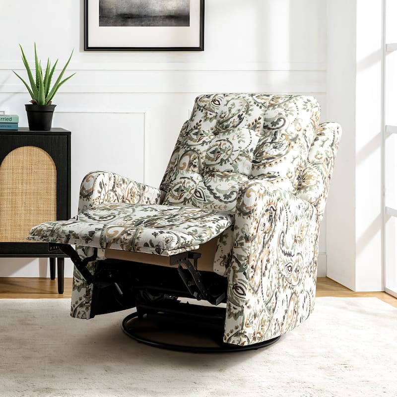 Arlette Contemporary Floral Manual Swivel Recliner with Tufted Back and Angle Adjustment Button