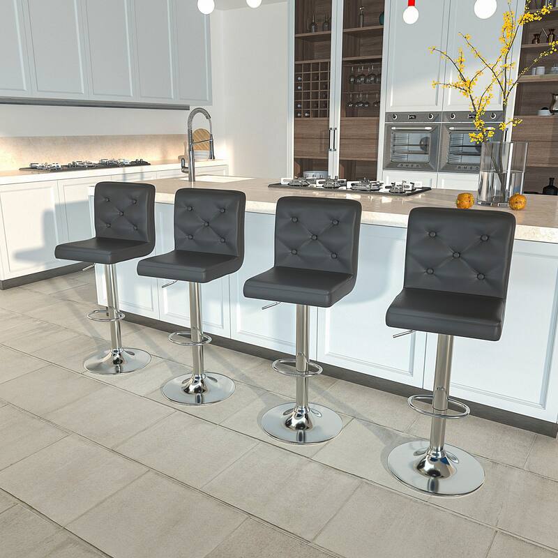 VECELO Bar Stools Set of 2 Armless Adjustable Swivel Modern PU Leather Button Barstools Four Colors are Available