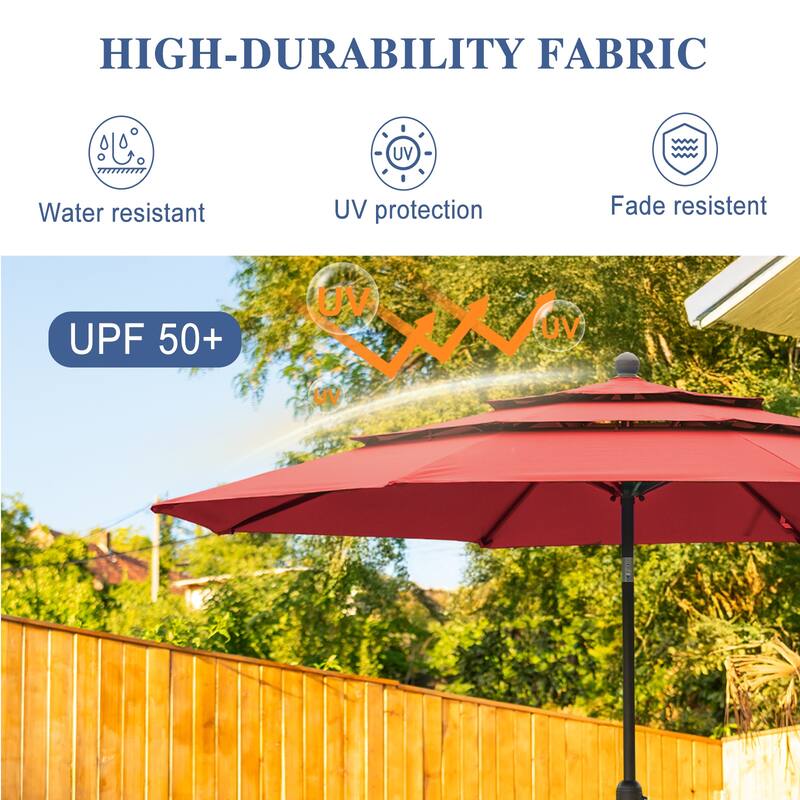 Aoodor Patio Umbrella 10 ft. for Dining Table Outdoor Market Yard Use 3 Tier Ventilation (Umbrella only)