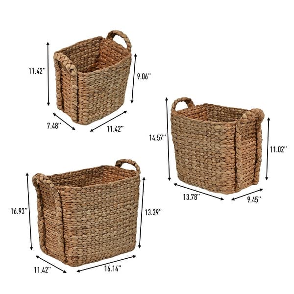 Handwoven Rectangle Storage Floor Baskets with Handles (Set of 3) - Bed ...