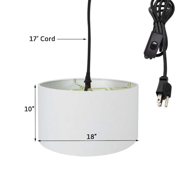 1 Light Swag Plug-In Pendant 18"w White Linen Shade, 17' Black Cord