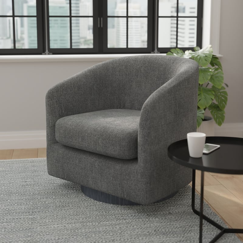 Barrel Accent Chair with 360° Swivel Vinyl Wrapped Base