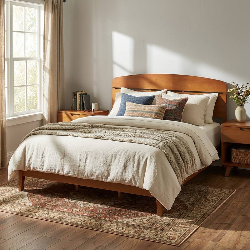 Christopher Knight Home - Rubber Wood Platform Bed with Curved Headboard