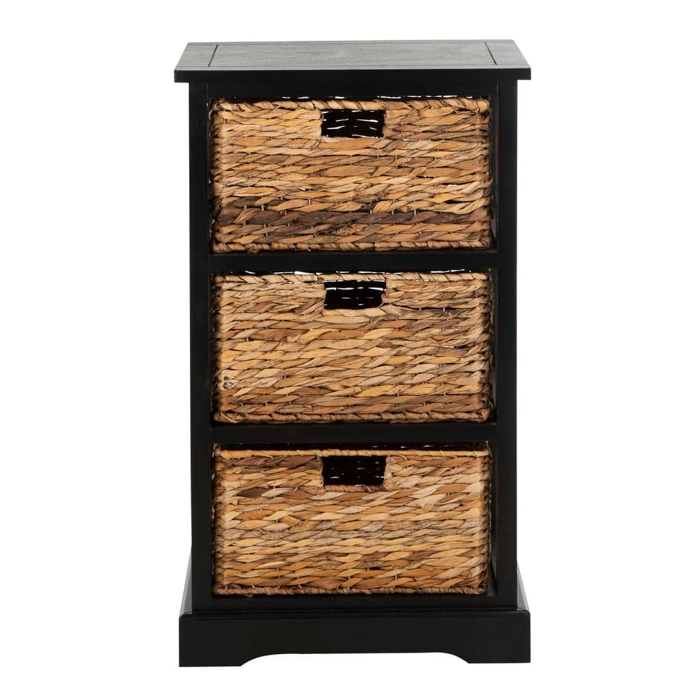 SAFAVIEH Evaline Distressed Black 3 Wicker Basket Storage Unit - 17.3" x 13.4" x 29.5" - 17"W x 13"D x 30"H